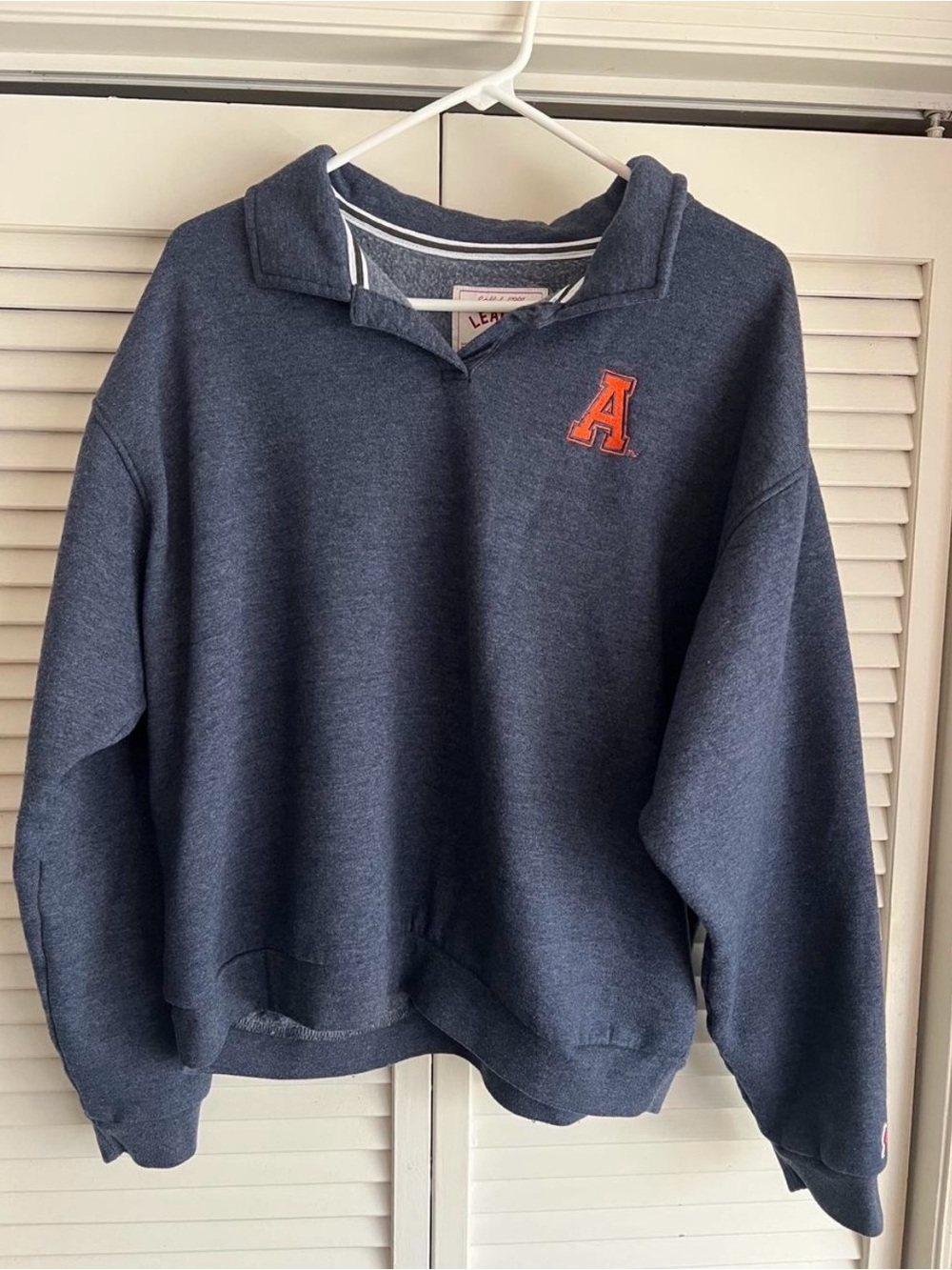 League Navy Crewneck Sweater with Orange 'A' Patch